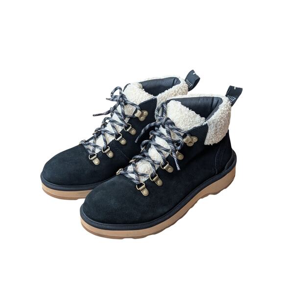 Sorel Shoes - Sorel Boots Hi Line Hiker Womens Size 8.5 Black Tan Fleece Lined Ankle Shoes